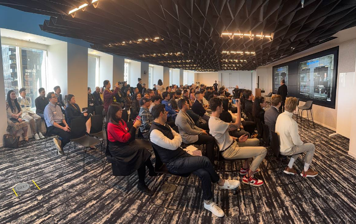 Conference presentation with large audience